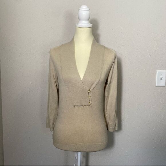 Ann Taylor Cashmere Blend Faux Wrap Front W/ Buttons Knit Sweater Women's XXS - Picture 12 of 16